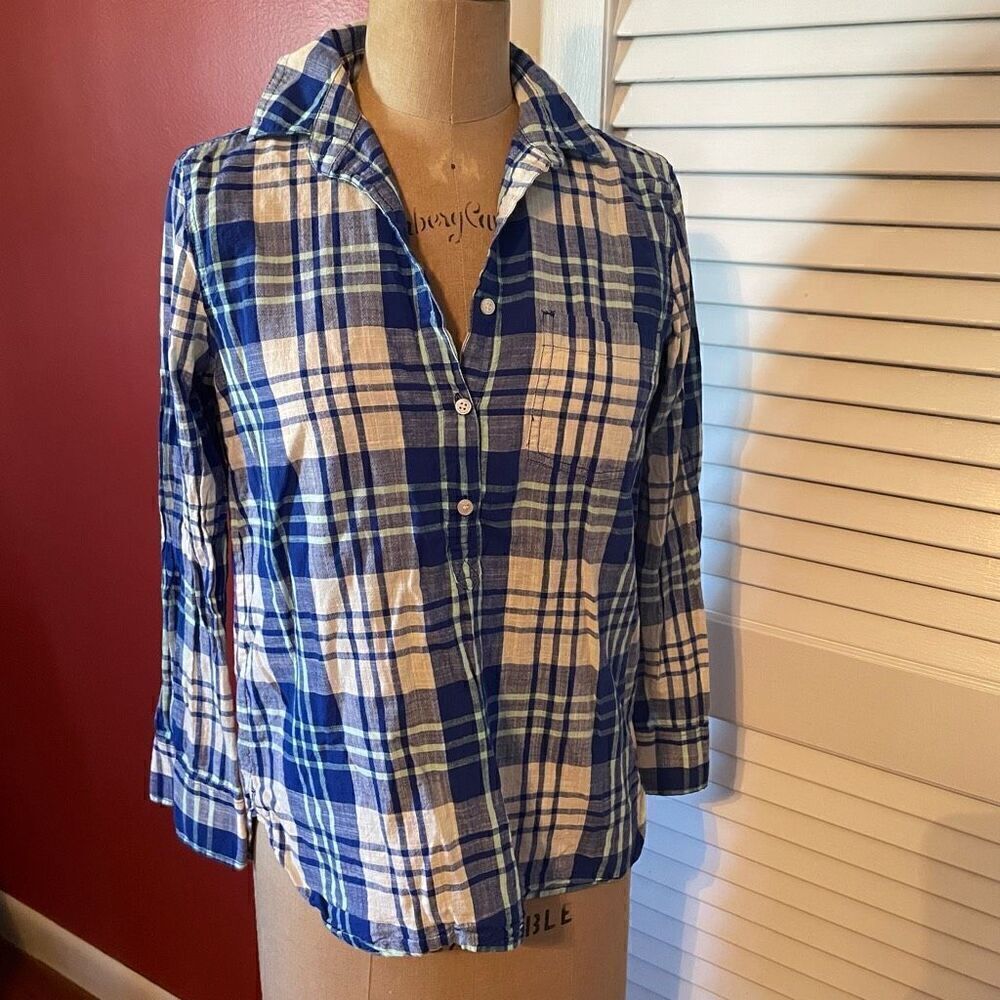 J CREW | blue green cream pullover blouse XSP